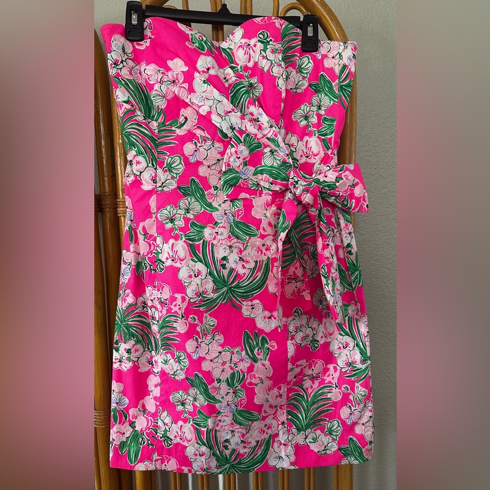 Lilly Pulitzer Stela Strapless stretch bow Dress pink floral NWT